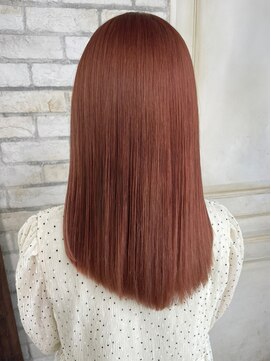 アイティーバイアルバム 藤沢店(IT by ALBUM) ロングピンクオレンジ_グレージュカラーボブウルフ_ba402591