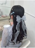 編み込みハーフアップ