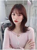 美髪韓国レイヤーイメチェン似合わせチェリーブラウンミニウルフ