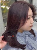 美髪カールピンクブラウンエアリーロングセミディ似合わせ前髪