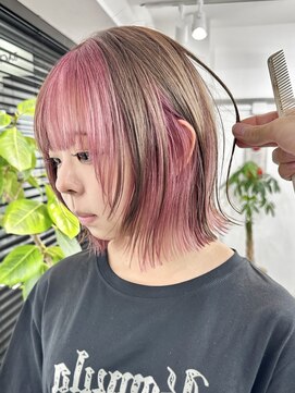 キラ 静岡(KILLA) ココアブラウン×ホワイトピンク／デザインカラー/ボブレイヤー