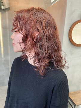 テトヘアー(teto hair) ふわふわ 暖色 くるくるパーマ 強めパーマ オレンジ