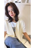 フェイスレイヤースタイルフェザーバング外ハネくびれヘア