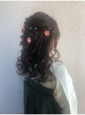 袴 サイド ゆるふわ巻き ハーフアップ ヘアアレンジ