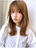 くびれヘア 小顔ヘア ベージュカラー シースルーバング