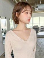 フレイムスヒュー 高崎店(FRAMES HUE) 20代30代40代★前髪ありピンクベージュ大人可愛い耳掛けボブ*