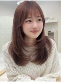 小顔レイヤーカット×ナチュラルグレージュ30代40代50代