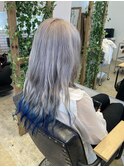 シルバー×裾ブルー