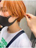 オレンジカラー オレンジベージュ ハンサムショート ブリーチ