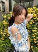 大人かわいい小顔レイヤー顔まわりレイヤーカットピンクベージュ