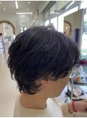センターパートウルフ×ニュアンスパーマ