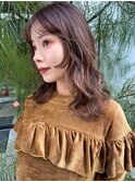 顔まわりカットミディアムレイヤーカットブラウンベージュ