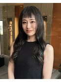 オン眉ロング ハイライトカラー ママヘアー