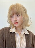 渋谷ブリーチカラータッセルボブ顔周りレイヤー切りっぱなしボブ