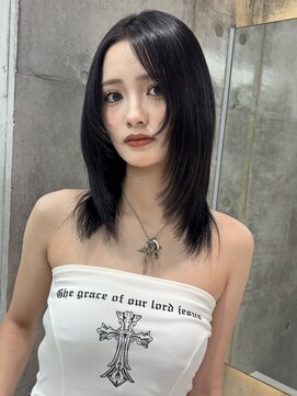 ロンドメリア 天神大名店(Lond Melia) 小顔に見せるミディアムヘア/韓国ヘア/ダブルカラー