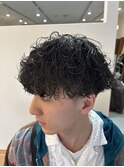 波巻きパーママッシュツーブロックメンズカット