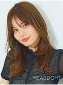 ミディアムレイヤー似合わせ韓国くびれ小顔ミルクブラウン前髪