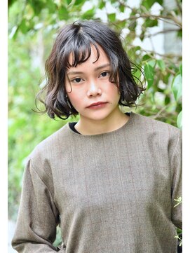 ユノ(juno) ふわふわウェーブパーマボブ♪ダークチョコレートブラウンカラー