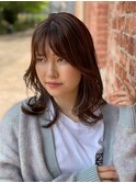 ★大人かわいいフェザーバング小顔くびれミディカーキグレージュ