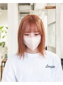 オレンジベージュ×切りっぱなしボブ