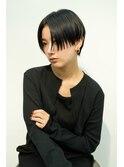 アッシュブラック　ショートパーマ