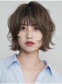 横浜西口レイヤーボブショコラベージュ丸みショートボブ前髪あり