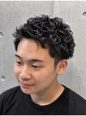 王道アップバングスパイラルパーマ
