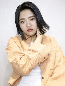 アルバム 銀座(ALBUM GINZA) ネイビーブラックミニボブ_セシルカットココアブラウン_7394