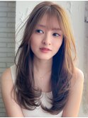 小顔ワンカールレイヤーカットくびれヘアアプリコットオレンジ
