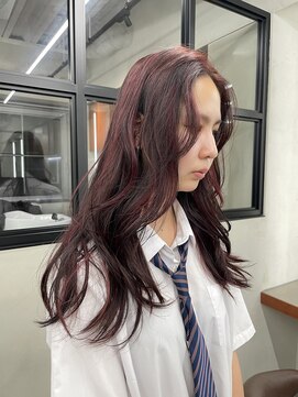 ニコ トウキョウ 渋谷(nico TOKYO) ダブルカラーチェリーレッドピンクブラウン韓国レイヤーロング