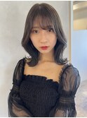 ブリーチなし くびレイヤーエモージュ前髪 ミルクティーアッシュ
