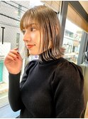前髪あり切りっぱなしボブ パーマ オリーブベージュ t127