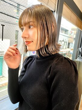 トルネード(TORNADO) 前髪あり切りっぱなしボブ パーマ オリーブベージュ t127