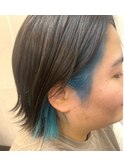 大人ショートアクアブルー×インナーカラー20代30代