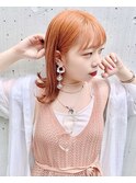 ☆外ハネ 切りっぱなし ミディアム オレンジカラー