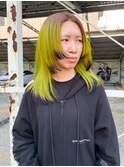 個性的外国人風派手カラー派手髪イエローカラー黄緑