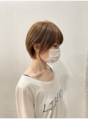 大人可愛い20代30代40代小顔丸みショートブラウンチョコレート