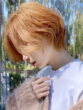 リノショアーズ 元町店(RINOSHORES) 大人可愛らしさが出るアプリコットカラーウェーブウルフカット