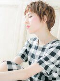 mod's姪浜/切りっぱなしぱっつん前髪ハイライト小顔ショートi