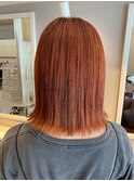 切りっぱなしボブ×顔周りレイヤー×オレンジベージュ