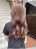 ピンクブラウン　暖色カラー 艶髪 切りっぱなし　ロング　横浜★