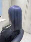ダブルカラー/黒髪/ボブルフ/ネビージュ/原宿/前髪/ペールブルー