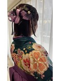 卒業式　浴衣　ボブ　ヘアアレンジ　リボン