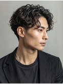 シャドーパーマ 波巻きツイストスパイラル 暗色 ショート 30代