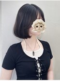 グレージュカラーボブグラボブ丸みショートワンホン韓国ヘア
