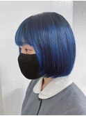 ミニボブ ブルーカラー ネイビーカラー アニメ髪 派手髪