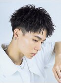 メンズビジネスパーマ七三かき上げヘアオールバックツーブロック