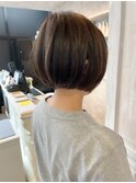 福山人気丸みショートボブ10代20代30代くすみブラウン美髪艶髪