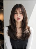 韓国レイヤー/縮毛矯正/艶髪ストレート/オリーブベージュ