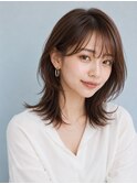 ミディアムレイヤー髪型20代30代前髪あり前髪なし面長丸顔越谷